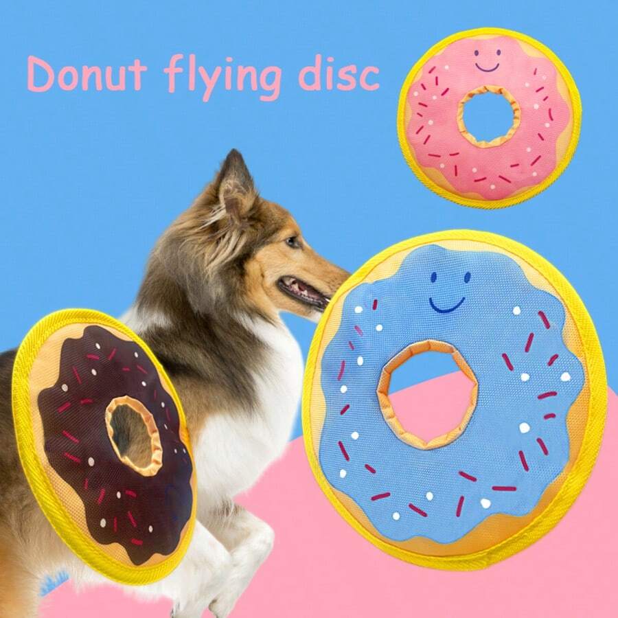 Un disque volant en forme de beignet pour animaux, léger et très durable à mordre, avec du papier sonore, peut voler très loin. C'est un jouet interactif pour chien, un jouet de compagnie, un jouet amusant et un cadeau pour les chiens.