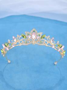KOVLYNE 1件女款奢華金色水晶皇冠，粉色與綠色水鑽公主風新娘頭飾，適用於婚禮、舞會與選美比賽 - 彩色 - 查看 6