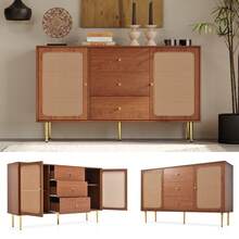 Sideboard With 2 Doors And 3 Shelves, Walnut Finish - Walnut - 查看 1