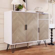 Modern Sideboard With Shelves, Adjustable Compartments - Black And Wood Effect - White and Brown - View 9