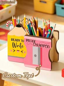 Personalized Wooden Pencil Holder Customized Name Pen Pot, Suitable For Classroom Or Office Desk Storage, Student Style Wooden Name Pen Pot, Suitable For Student Desk Storage, Back To School Season, Best Gift For Teachers, Friends And Family - Multicolor - View 4