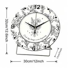 Black And White Line Floral Creative Desktop Clock, Ultra-Quiet Quartz Movement, No Ticking Sound, Suitable For Living Room Cabinet, Shoe Cabinet, Office Desk, TV Stand, Coffee Table, Study Desk, Bedside Table And Other Spaces Decoration, Can Be Used For Room Decor, Bedroom Decor, Dorm Decor, Back To School Decor, School Surprise, Back To School Season, Wedding Decor, Friend Birthday Gift, Home Decor Ornament And Study Supplies - Table Clock - View 13