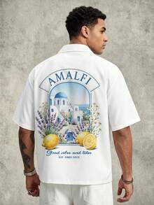 Men's Summer Fashion Amalfi Casual Vacation Lemon Pattern Short Sleeve Shirt, Casual Daily Wear - White - View 1