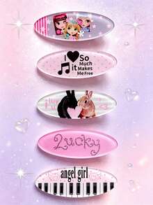 5pcs Japanese Vintage Sweet Style Pink Piano Note Side Hair Clips Lucky Girl Versatile Bangs Hair Accessory (Protective Film On Product Surface) - Multicolor - View 6