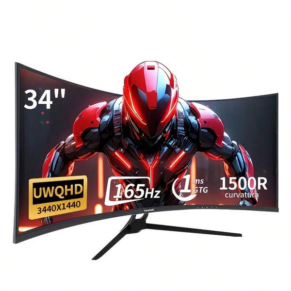 Gawfolk Gebogener Gaming-Monitor 34 Zoll UWQHD 3440x1440P, Fußballturnier-Display 1500R Ultrabreiter PC-Bildschirm 165Hz, Gebogener Computerbildschirm, VA-Bildschirm-Panel, Displayport+HDTV, VESA 75*75mm, Biegbarer Sportmonitor, Surround-Vision