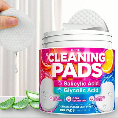 HJPHJP Salicylic Acid Exfoliating Cleansing Pads, Unisex, Deep Pore Cleansing, Oil Control & Skin Smoothing, Gentle & Non-Irritating, Suitable For Face, Neck And Hands, Daily Acne Care, 100pcs