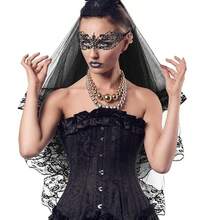 Bestselling Halloween Black Bride Veil, Eye Mask, And Lace Gloves Set - Solid Color - View 4