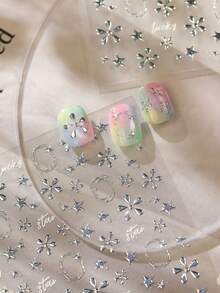 1 3D Sweet Cool Girl Style Metal Star Nail Charm Stickers Clear And Naked Star Flower Nail Art Stickers DIY - Silver - View 3
