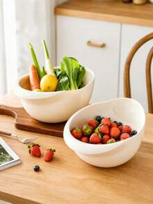 Vegetable Washing & Draining Basket, Creative Plastic Handle Strainer, Practical Multi-Functional Kitchen Tool. Product Features: Large Capacity Streamlined Design, Fast Draining & Storage - Multicolor - View 5