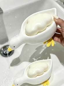 Duck-Shaped Soap Dish, Multi-Functional Cosmetic And Jewelry Storage Tray, White And Yellow Desktop Decor, Bathroom Accessory, Non-Slip Soap Holder, Vanity Storage Tray, Minimalist Home Essential, Bathroom Must-Have - Multicolor - View 8
