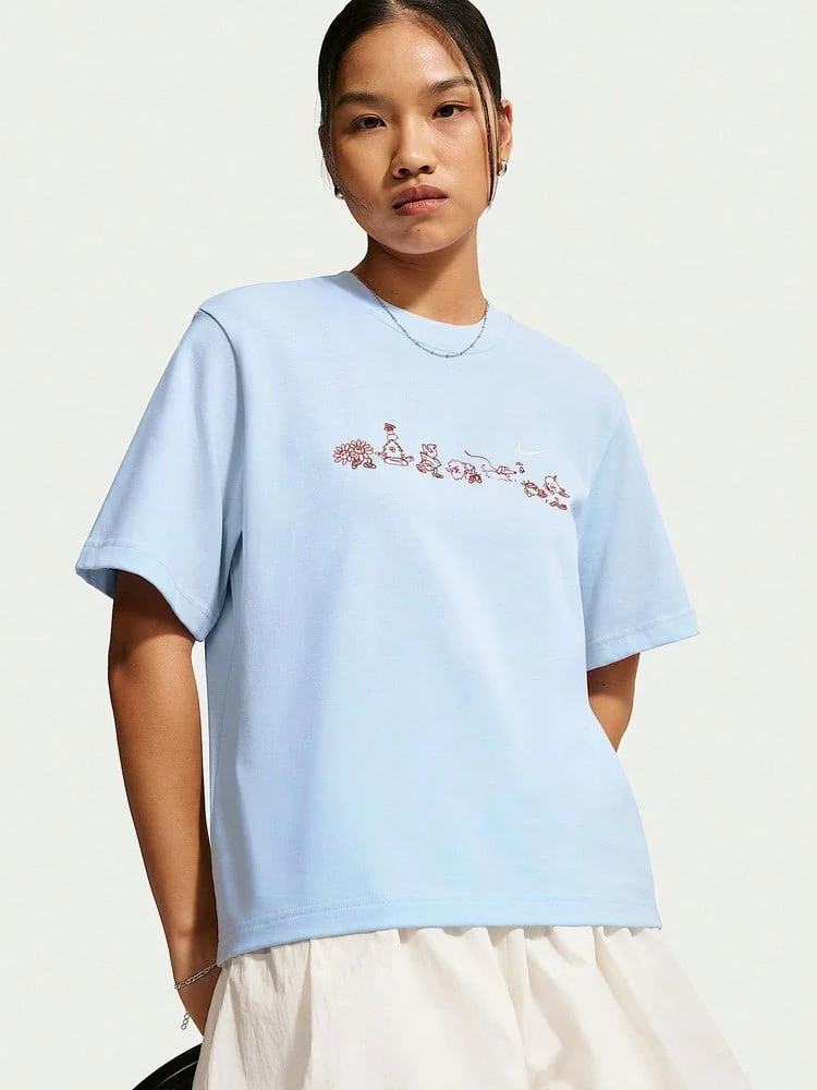 Nike Women's AS W NSW SS TEE BOXY Short Sleeve Knit Collarless T-Shirt TIW1213-407 - Blue - View 1