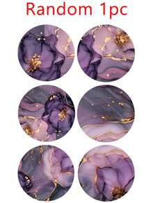 1/6/12pcs Purple Gold Rim Marble Floral Wooden Coasters, Alcohol Ink Abstract Floral Round Drink Coasters, Heat-Resistant Desktop Protection Coasters, Aesthetic Modern Home Kitchen Office Decor, Elegant Housewarming Gift - Purple - View 14