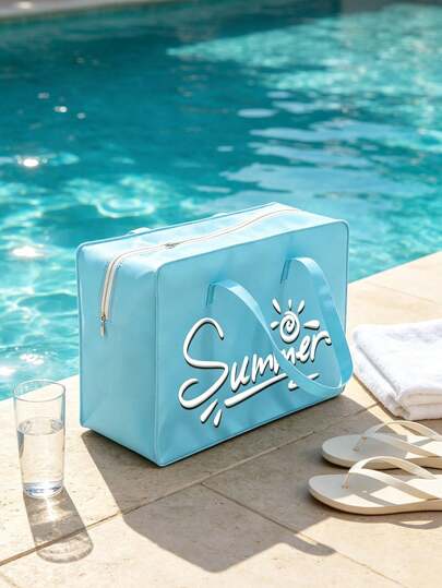 Transparent Waterproof Toiletry Bag With "Summer" Letter Print, Suitable For Storing Shampoo, Lotion, Cosmetics And Other Bathroom Supplies, Adding Fashionable And Practical Design For Travel And Daily Use, Suitable For Travelers, Office Workers, Students, Makeup Enthusiasts, Can Be Used For Travel, Fitness, Hotel Accommodation, Daily Bathroom Storage, Multi-Functional As Toiletry Bag, Travel Bag, Storage Bag, Beach Bag, Makeup Bag