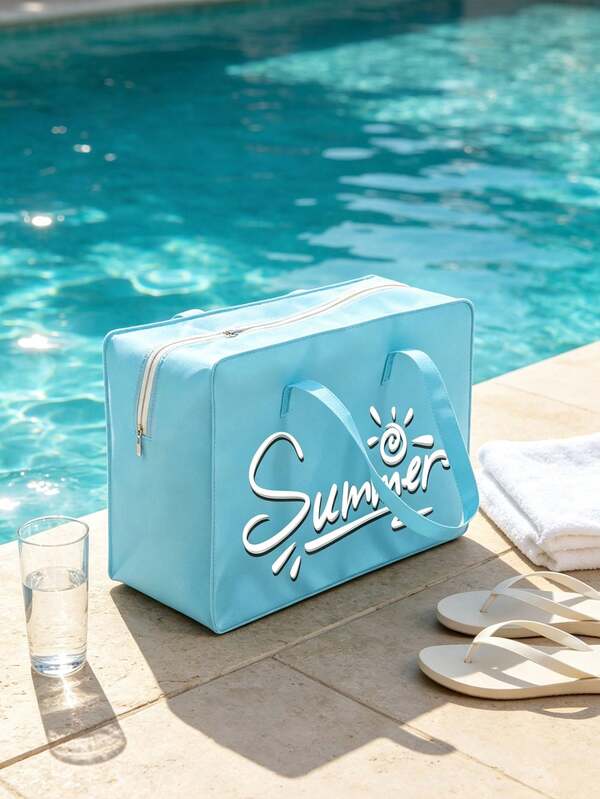 透明防水洗漱包，印有「Summer」字母，適合存放洗髮精、乳液、化妝品及其他浴室用品，為旅行與日常使用增添時尚實用設計，適合旅行者、上班族、學生、化妝愛好者，可用於旅行、健身、飯店住宿、日常浴室收納，多功能洗漱包、旅行包、收納包、沙灘包、化妝包