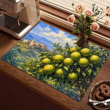 Lemon Print Pattern Drainage Mat/Absorbent Mat/Drying Mat Coffee Machine Dish Drying Mat - Absorbent Polyester Tabletop Protector With Rubber Non-Slip Backing, For Kitchen Countertop Decoration - Home Bar And Dining Table Placemat - Multicolor - View 5