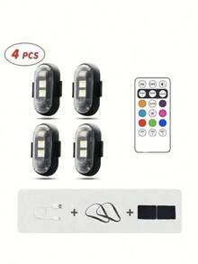 4 tiras de luz LED inalámbricas - Iluminación de alta luminosidad de 8 colores con función de evitación de colisiones, con control remoto, carga USB y diseño impermeable, adecuado para automóvil, dron, avión, motocicleta y bicicleta - Multicolor - Ver 10