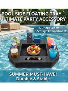 1pc Floating Pool Tray, Multi-Functional Water Leisure Coffee Table Beverage Holder With Independent Phone Slot, Lightweight Serving Tray, Suitable For Hot Tub, Beach, Pool Party And Home Decor - A - View 2