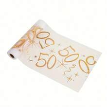 1pc Polyester Table Runner, 18/30/40/50/60/70th Birthday Applicable, 275*28cm, Gold Foil Mesh Design Table Runner, 18th Birthday Party Table Decoration, 40/50/60th Anniversary/Retirement Party Supplies, Birthday Party Tablecloth - 50 YEARS - View 5