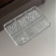6-Grid Y2K Punk Style Alloy Nail Art Decorations, Silver Metal Gothic Rock Style Cross & Mixed Size Steel Beads DIY Nail Art Accessories, Handmade Nail Salon Supplies, Nail Rhinestones - Silver - View 10