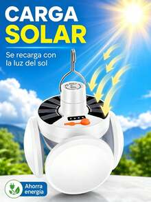 Bombilla de luz solar LED, lámpara de camping recargable por USB, foco portátil para exteriores, lámpara colgante multifunción con linterna - Blanco Frío - Ver 5