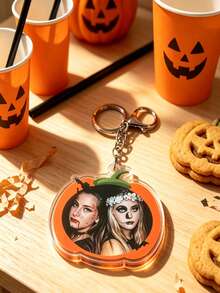 Halloween Customized Photo Pumpkin Keychain, Acrylic Pendant With Uploadable Photo, Suitable For Couples And Best Friends As Spooky Holiday Commemorative Gift - Multicolor - View 3