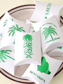 27pcs Green & White Gift Boxes With Arabic Calligraphy And Palm Leaf Patterns, Fashionable Gift Boxes, Saudi National Day Inspired Candy Bags, And Kraft Paper Packaging For Saudi National Celebrations And Events - View 4