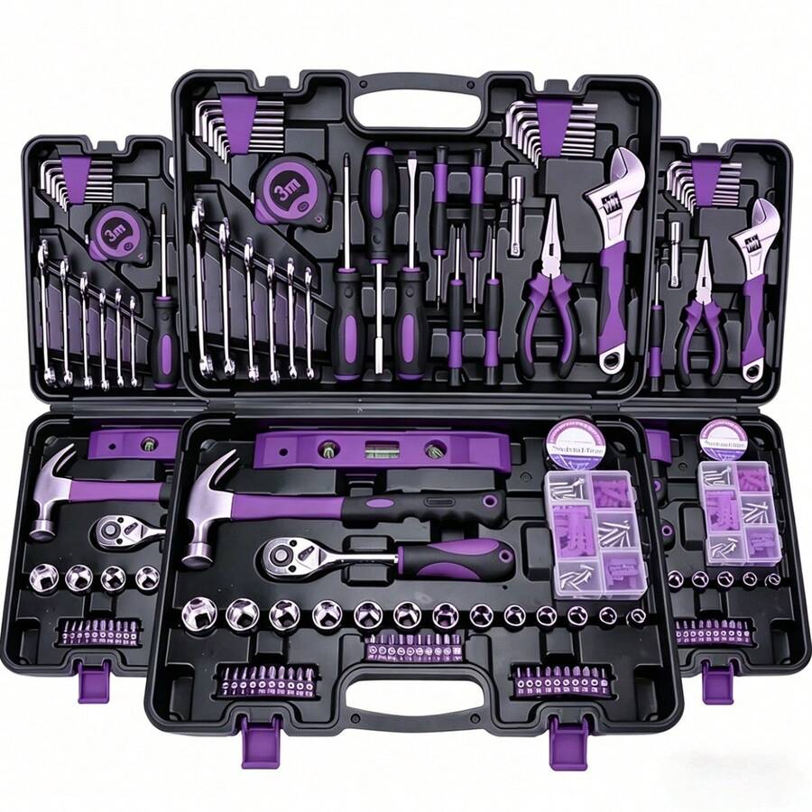 115/46pcs Multi-Function Car Repair Tool Set, Ratchet Wrench Set, Includes Sockets, 1/4 Inch Drive, Chrome Vanadium Steel Extension Bars, Suitable For Car Maintenance And Home Use - Steel Construction - View 1