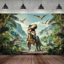 2D Flat Banner1 Dinosaur Jungle Mountain Backdrop, Decorative Background, Photo Prop, Room Decor, Wall Decor, Party Background Decoration, Birthday Party Decoration Supplies, Dinosaur Theme Party Decoration, Gift For Dinosaur Lovers. - Multicolor - View 6