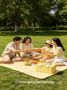 Yellow Plaid Picnic Set - Insulated Cooler Bag With Matching Blanket, Foldable Waterproof Camping Tote Bag, Suitable For Outdoor Travel - A - View 2