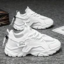 Fashionable White Breathable Sports Shoes, Suitable For Men's Daily Wear, Lace-Up Design, Shock-Absorbing Function, Suitable For Sports, Casual, Walking And Other Occasions - White - View 5