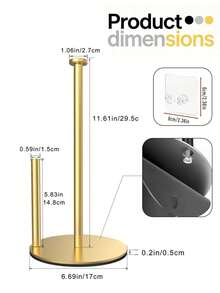 Baofeng 1pc Stainless Steel Countertop Paper Towel Holder, Non-Slip Base Easy-Tear Paper Roll Dispenser, Suitable For Standard And Large Rolls, Space-Saving Kitchen Bathroom Home Decor Stand, Free Hook Included, Gold/Silver/Black Optional - Multicolor - View 13