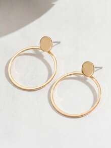1 Pasang Anting Tusuk Depan dan Belakang Gaya Logam Timur Tengah untuk Wanita Musim Semi/Panas, Desain Geometris Minimalis dengan Bingkai Persegi Panjang Tipis, Cocok untuk Pemakaian Sehari-hari, Gaya Pesta, Liburan, Hadiah untuk Pacar dan Sahabat - Yellow Gold - View 3
