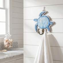 Cross-Border Fresh Mediterranean Style Wooden Hooks: Turtle Bathroom And Entryway Wall Decor, Towel Rack; Cute Ocean Theme Home Bathroom Clothing Hooks; 2D Flat Wooden Bathroom Wall Hooks, Suitable For Door-Back Clothing And Hat Storage - View 5