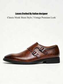 Salkin Mocasines con hebilla vintage para hombre, puntera puntiaguda y sin cordones, zapatos formales elegantes para caballero, adecuados para hombres de mediana edad, jóvenes, estudiantes, vuelta al colegio, ceremonia de graduación, oficina, negocios, fiesta, boda, novio, primavera/verano/otoño, tallas grandes - Marrón - Ver 3