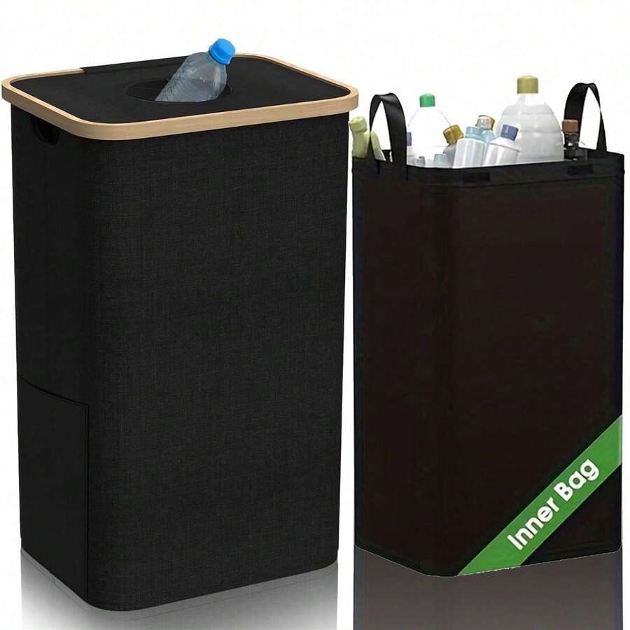 Coletor de Garrafas Dobrável de Nylon Oxford para Uso Interno, Lixeira de Reciclagem com Supressão de Odor, Capacidade de 100L, Resistente a Rasgos e Lavável, Pode Coletar Cerca de 35 Garrafas, Ideal para Uso Doméstico, Coletor de Garrafas com Design Aberto - Multicolorido - Visão 1