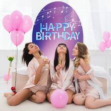 1pc Shiny Polyester KPOP Birthday Arch Backdrop,Purple Bokeh Musical Staff Happy Birthday Pattern,Backdrop,Music Notes Note,Wall Decor,Party Supplies,Room Decor,KPOP,Music,Birthday Decoration,Sparkly Concert Style Home Indoor Photo Wall Decor - A - View 6