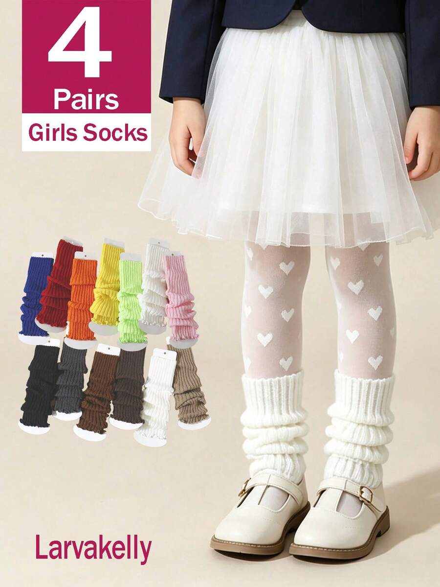 4/1 Pair Girls' Simple Fashion Versatile Autumn/Winter Leg Warmers, 4-12 Years Old Girls' Versatile Style, JK Outfit, Candy Color, Neon Color, Autumn/Winter Maillard Color, All-Match Simple Black/White Multiple Colors Available For Free Selection - Multicolor - View 1