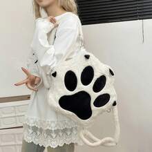 Mochila de Peluche para Niños con Diseño de Patas de Gato y Perro, Linda Mochila Blanca con Correas Ajustables, Bolsa de Peluche Suave, Mochila de Gran Capacidad para Niñas. - Mochila - Ver 3