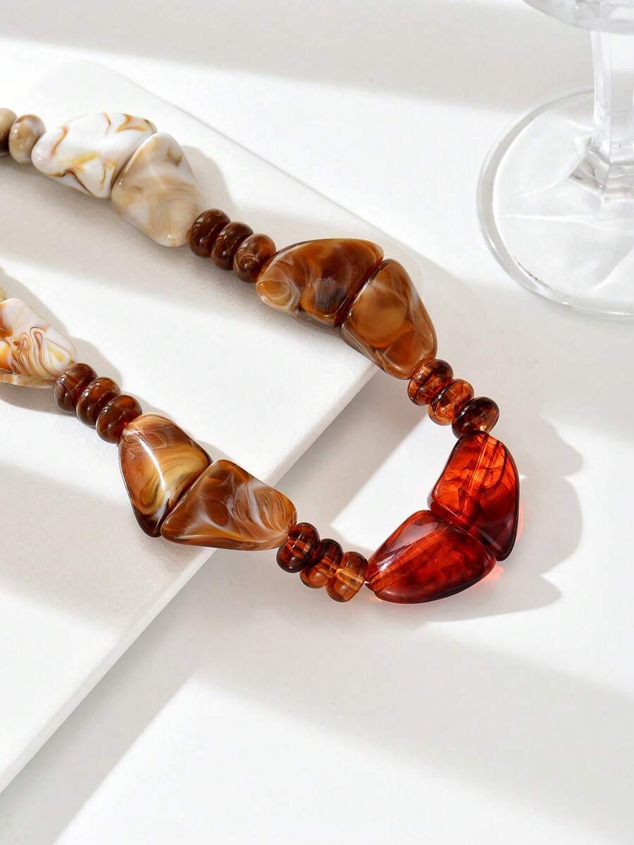 1pc Fashionable Elegant All-Season New Multi-Color Geometric Irregular Plastic Beaded Necklace, Blue Fish, Faux Pearl, Faux Stone Beads, Round, Square, Triangle Irregular Multi-Style Options, Suitable For Elegant Women To Match Any Outfit For Vacation, Party, Evening Banquet Jewelry Accessories, Bead Color And Pattern Random, Injection Mold Marks And Minor Flaws Are Normal - Multicolor - View 1