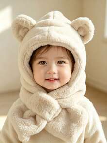 Cute Bear Hat - Thick Fleece Earflap Hat For Autumn/Winter - All-In-One Hooded Scarf Cover - Multicolor - View 3