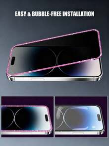 Navigator 2片裝粉色亮片鑽石邊鋼化玻璃螢幕保護貼，防偷窺手機螢幕保護貼，相容 iPhone Duo/18 Pro Max/18 Pro/18/11/12/13/14/15 Pro Max/16 Plus/16 Pro/16 Pro Max/16e/17/17 Air/17 Pro/17 Pro Max - 粉色 - 查看 10