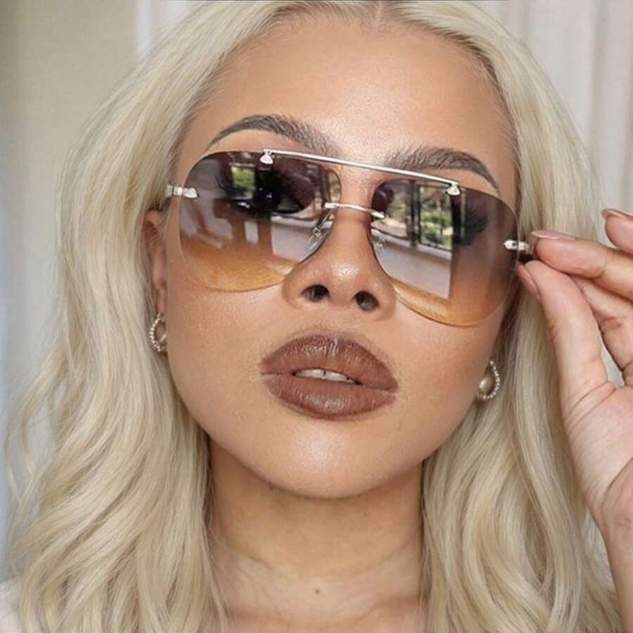 1 par de gafas de metal con doble puente, gafas de sapo, gafas de moda personalizadas sin montura, gafas versátiles elegantes y casuales para mujer, adecuadas para uso diario, fotografía callejera, viajes de vacaciones, accesorios de playa de verano, accesorios para mujer, atuendos de vuelta a la escuela