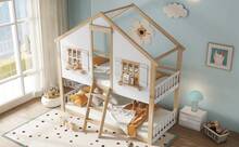 Kids Bed Frame With Ladder - Natural Wood & White - Natural and White - 查看 9