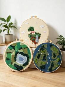 1套初學者刺繡套件，含風景與地理圖案，1套包含1件刺繡布+1個刺繡框+2根刺繡針+1套彩色線+1本英文說明書 - E款材料包 - 查看 3