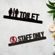 New Cross-Border Black Minimalist Bathroom Sign: 2D Wooden Cartoon Style Door Decor (Pine Wood) - Black Bathroom Sign - View 5