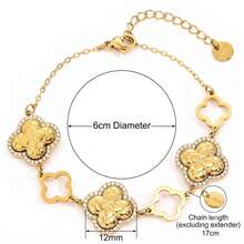 Luxury Textured Clover Charm Bracelet Hollow Out Gold Plated Chain Elegant Ladies Birthday Party Gift Accessory - Multicolor - View 5