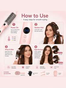 GENAI Hot Air Straightening Brush For Thick, Unruly Hair – 3-In-1 Styler For Straightening And Curling Hair, Heated Round Comb Attachment, Fast Heating Ceramic Technology, 3 Colors - EU C Type Plug(220-240V) - View 5