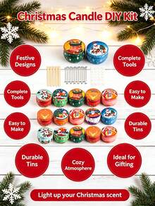 Xmas Candle Making Craft Set 50 Pieces, 10 Random Christmas Pattern Storage Tins Equipped With 40 Professional Candle Making Supplies, Great For DIY Hobby Projects And Brightening Up Holiday Party Scenes - 50pcs/10 Sets/5 - View 8