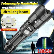 1pc Rechargeable LED Flashlight High Power Zoomable Torch With LCD Display 3 Lighting Modes Waterproof Handheld Light For Outdoor Camping Hiking Emergency - Flashlight - View 5