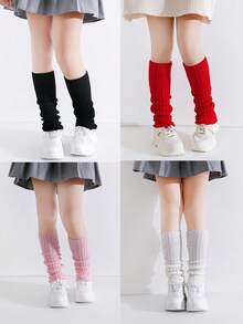 4/1 Pair Girls' Simple Fashion Versatile Autumn/Winter Leg Warmers, 4-12 Years Old Girls' Versatile Style, JK Outfit, Candy Color, Neon Color, Autumn/Winter Maillard Color, All-Match Simple Black/White Multiple Colors Available For Free Selection - Multicolor - View 9